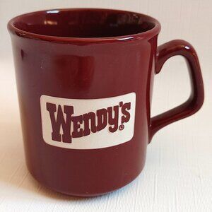 Wendys Wendy's Hamburgers Mug Coffee Cup Maroon Red White Logo